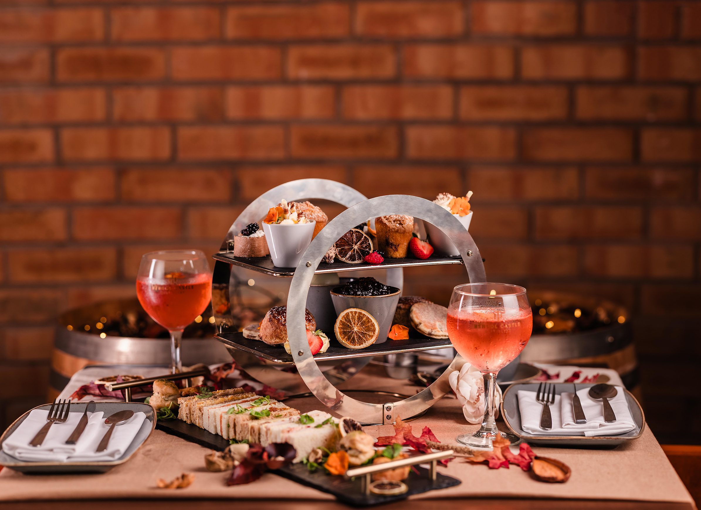 Enjoy an afternoon tea set with sandwiches and pastries—perfect for relaxing hotel breaks in South Wales.