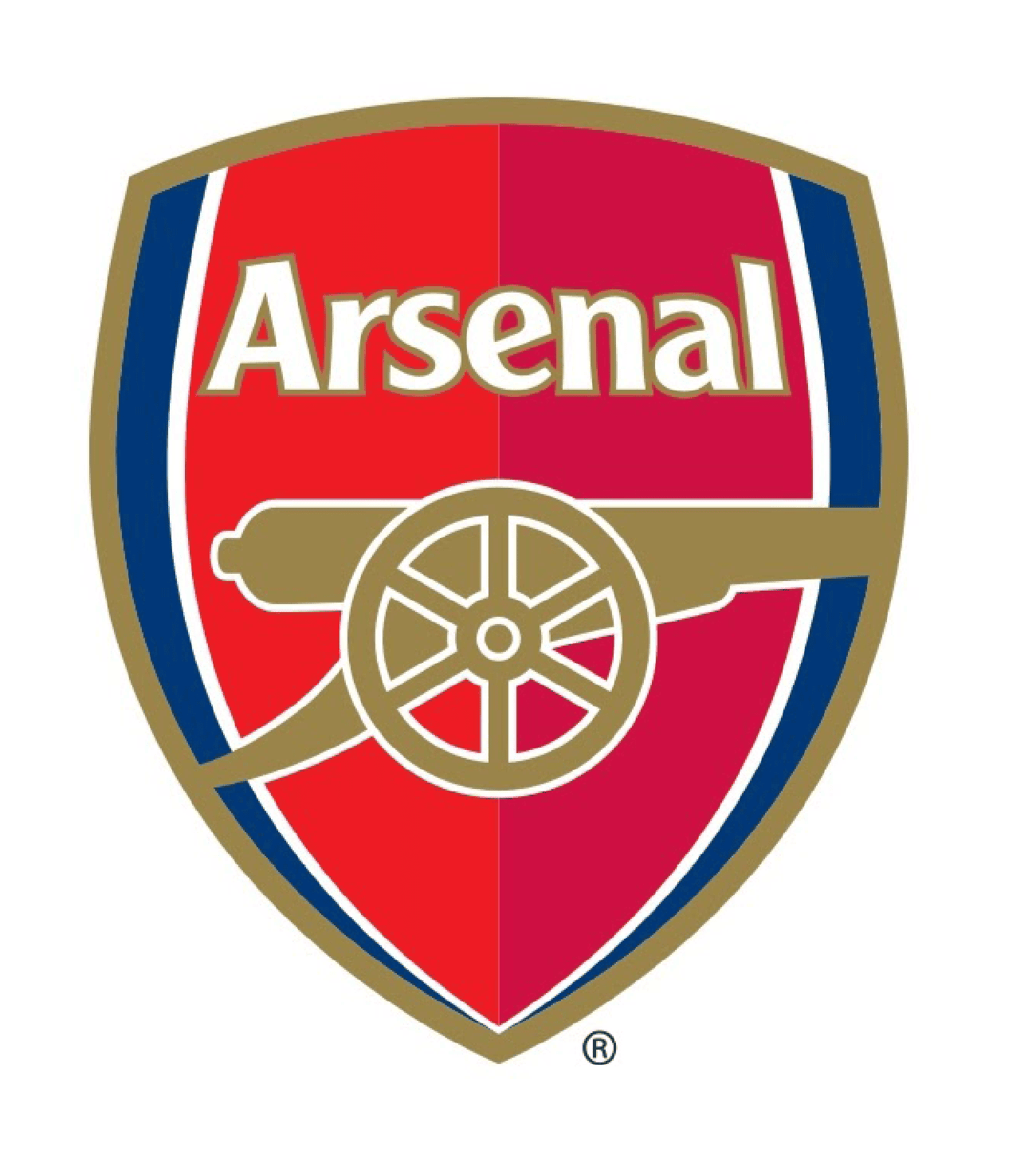 Arsenal Football Club logo featuring a cannon and the club's name on a red and blue shield.
