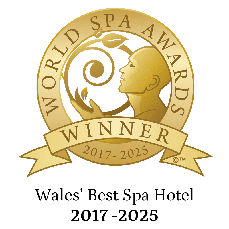 World Spa Awards gold winner badge for Wales’ Best Spa Hotel, 2017-2025—celebrating spa excellence.
